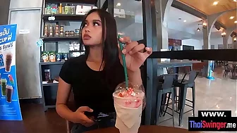 Real amateur Thai GF Ting needs a quickie fuck after her cappuccino