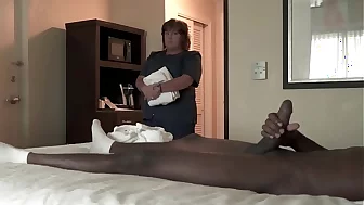 NICHE PARADE - BBW Hotel Maid Strokes Big Dismal Cock With White Hands